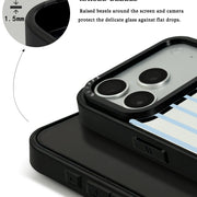 GIIPPA Patterned Moments Midnight Whisper Pale Light Blue Thin Vertical Stripe Mirror TPU Shockproof Phone Case Large Lens Frame Cover For iPhone Full Series