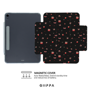 GIIPPA YARA FOLD Detachable Magnetic iPad Case Patterned Moments Petal Soft Dark Base Cute Strawberry Tiny Rose Floral Print Dual Pull Buckle Split Protective Case For All iPad Models