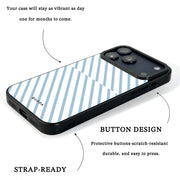 GIIPPA Patterned Moments Midnight Whisper Soft Pastel Light Blue Diagonal Thin Stripe Mirror TPU Shockproof Phone Case Large Camera Frame For iPhone 11–17 All Models