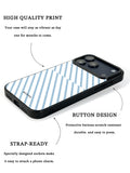 GIIPPA Patterned Moments Midnight Whisper Soft Pastel Light Blue Diagonal Thin Stripe Mirror TPU Shockproof Phone Case Large Camera Frame For iPhone 11–17 All Models
