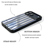 GIIPPA Patterned Moments Midnight Whisper Blue Beige Double Thin Vertical Stripe Mirror TPU Shockproof Phone Case Large Lens Protective Shell For iPhone Full Series