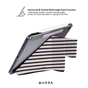 GIIPPA YARA FOLD Detachable Magnetic iPad Case Patterned Moments Café Wander Cream Base Navy Scalloped Edge Wavy Horizontal Stripe Dual Pull Buckle Split Magnetic French Café Neutral Protective Shell For All iPad Models