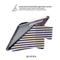 GIIPPA YARA FOLD Detachable Magnetic iPad Case Patterned Moments Café Wander Cream Base Navy Scalloped Edge Wavy Horizontal Stripe Dual Pull Buckle Split Magnetic French Café Neutral Protective Shell For All iPad Models