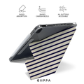 GIIPPA YARA FOLD Detachable Magnetic iPad Case Patterned Moments Café Wander Cream Base Navy Scalloped Edge Wavy Horizontal Stripe Dual Pull Buckle Split Magnetic French Café Neutral Protective Shell For All iPad Models
