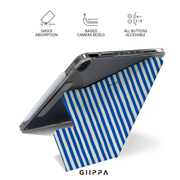 GIIPPA YARA FOLD Detachable Magnetic iPad Case Patterned Moments Coastal Breeze Retro Nautical White Royal Blue Thick Vertical Stripe Dual Buckle Split Magnetic Summer Protective Cover For All iPad Mini Air Pro