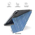 GIIPPA YARA FOLD Detachable Magnetic iPad Case Patterned Moments Coastal Breeze Retro Nautical White Royal Blue Thick Vertical Stripe Dual Buckle Split Magnetic Summer Protective Cover For All iPad Mini Air Pro