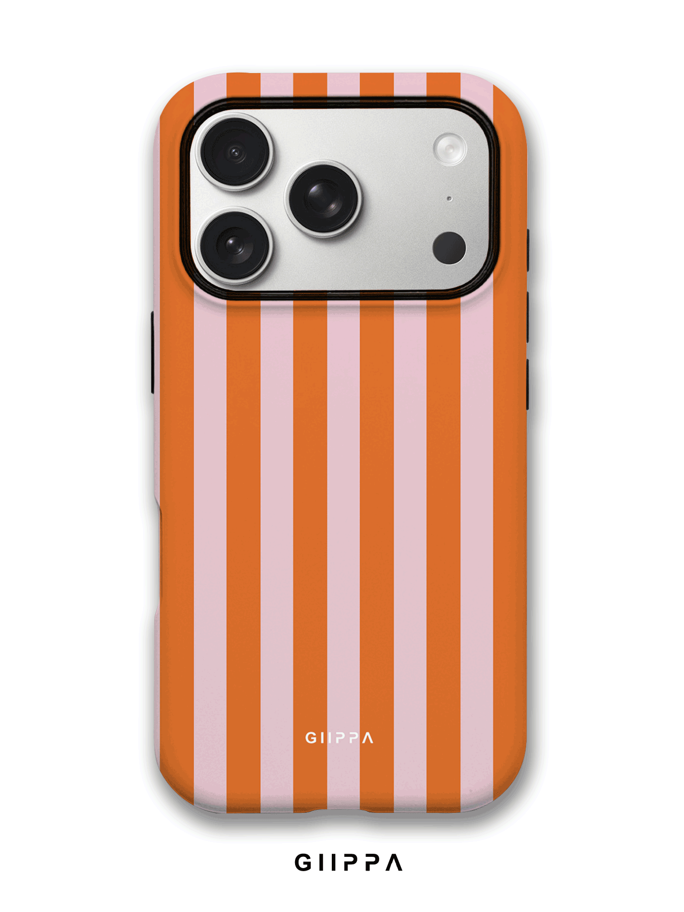 GIIPPA Orange & Blush Pink Vertical Stripe Phone Case | Playful Retro Shockproof Protective Cover for iPhone 16/15/14/13/12 Series & Samsung Galaxy S24/S23/S22 Ultra