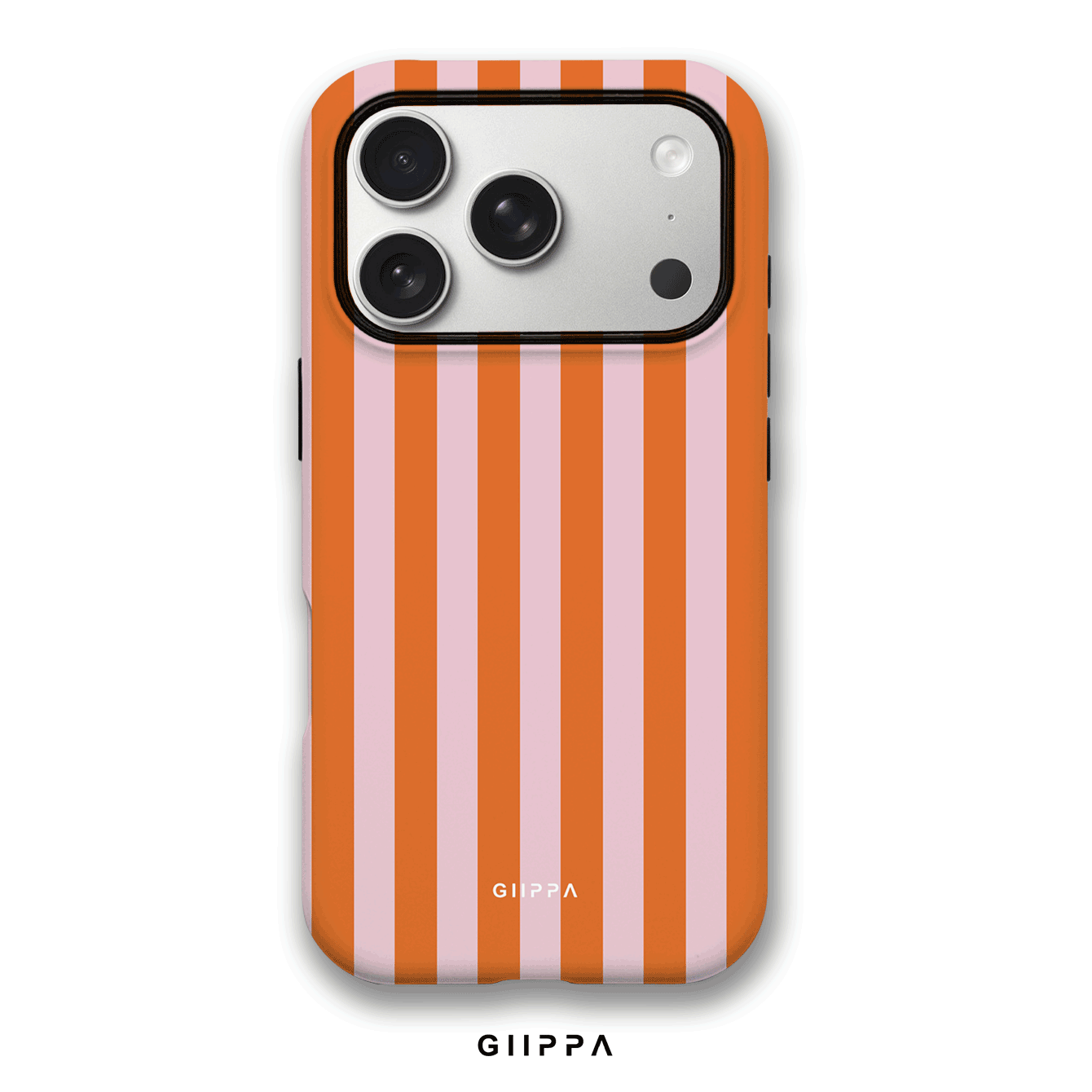 GIIPPA Orange & Blush Pink Vertical Stripe Phone Case | Playful Retro Shockproof Protective Cover for iPhone 16/15/14/13/12 Series & Samsung Galaxy S24/S23/S22 Ultra